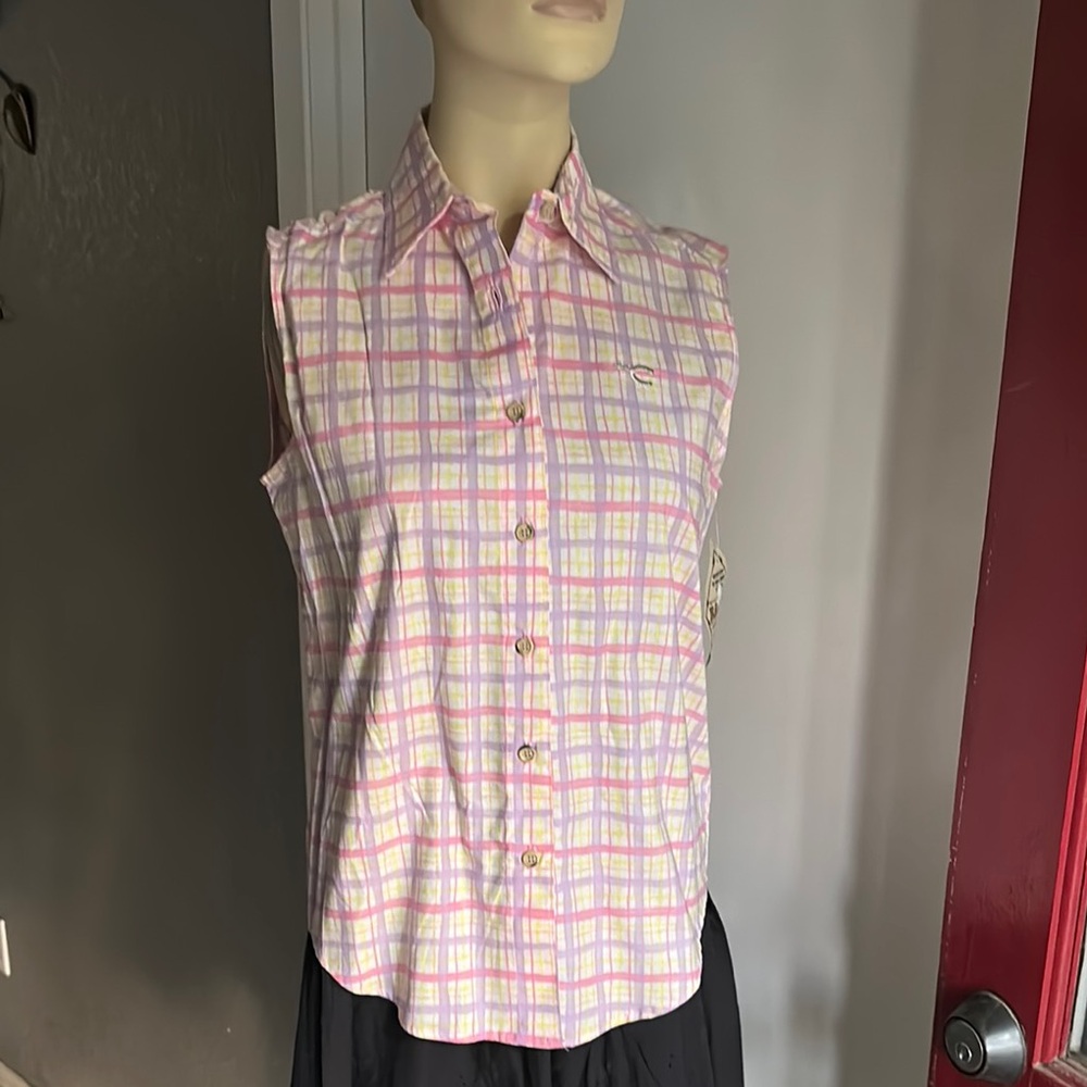 White and Pink Button Down Polo Shirt